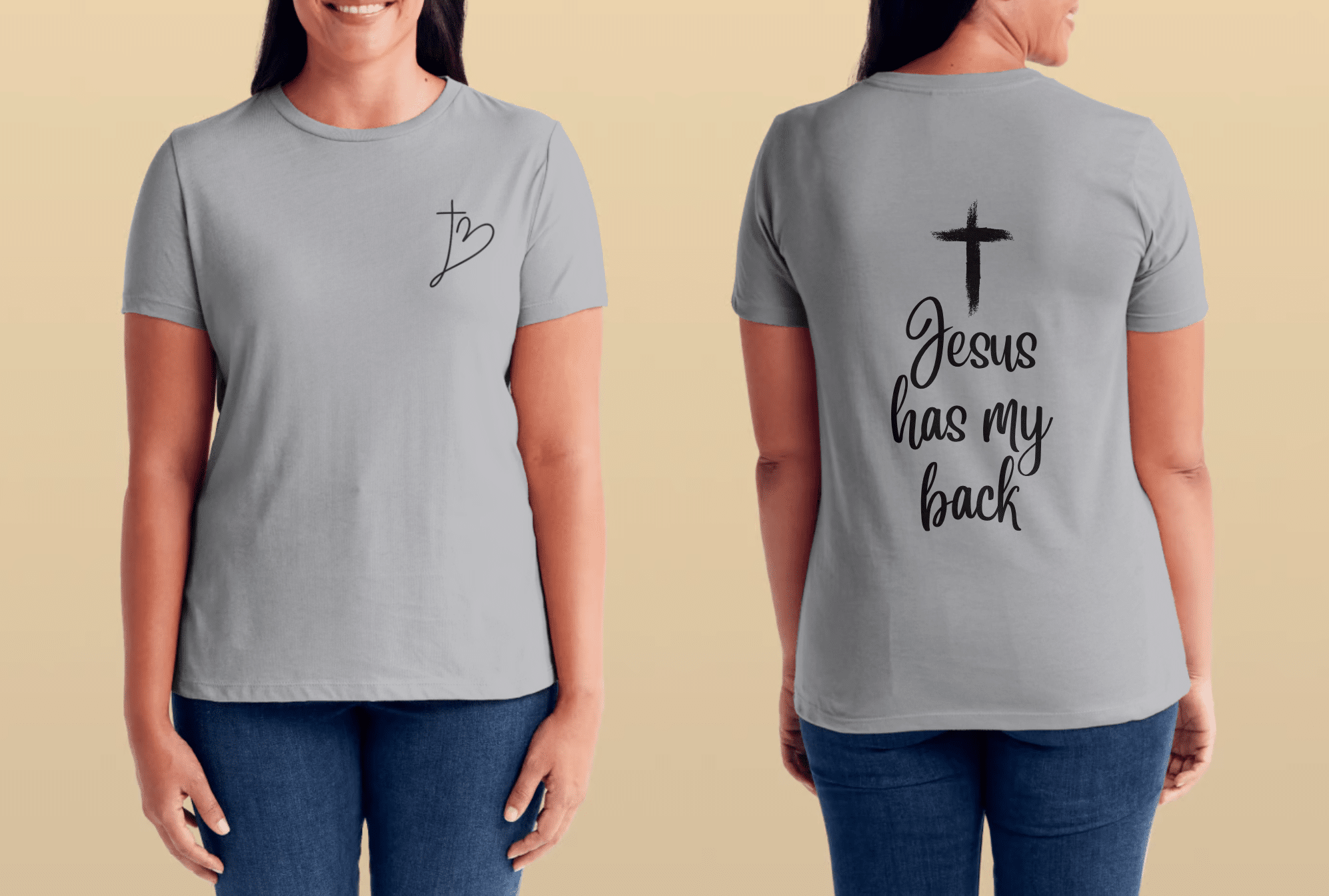 Jesus has my back shirt with message of worship at christian book store